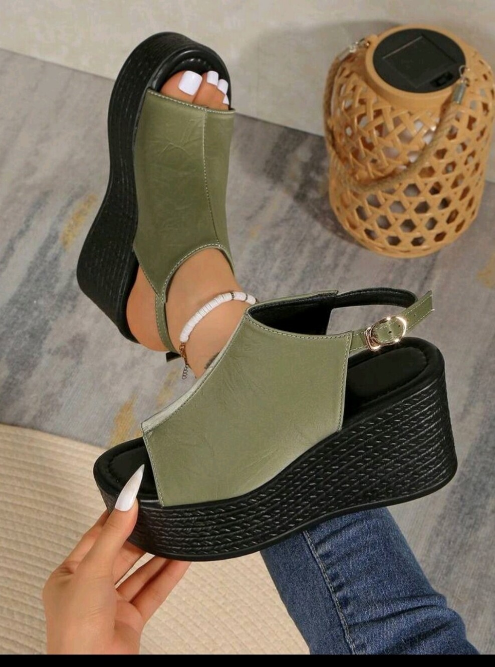Olive Green Platform Slingback Sandals